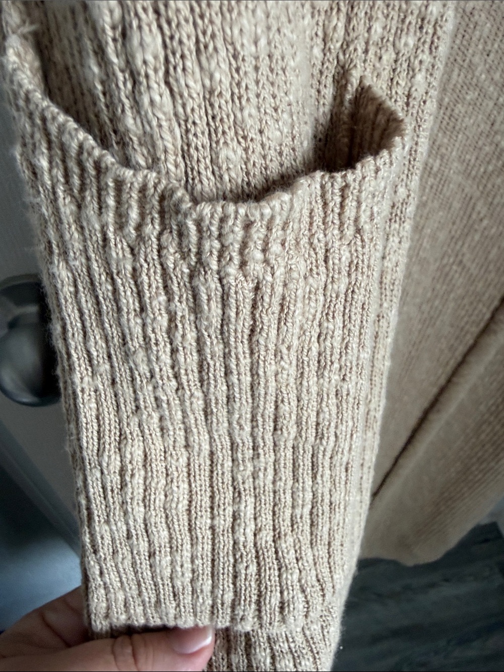 Mod Ref Long Open-Front Ribbed Cardigan in Camel - Picture 6 of 9